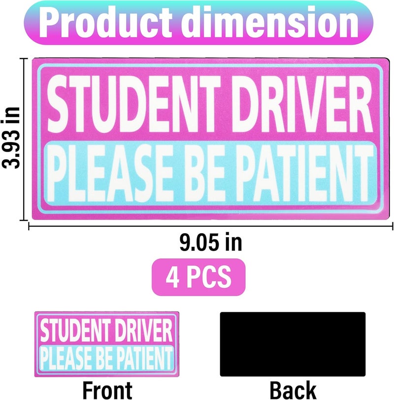 BFXM 4 PCS Student Driver Magnet for Car, New Driver Magnet for Car, Please Be Patient Funny Magnetic Student Driver,Reusable Movable Reflective Safety Warning Bumper Magnets - Image 2